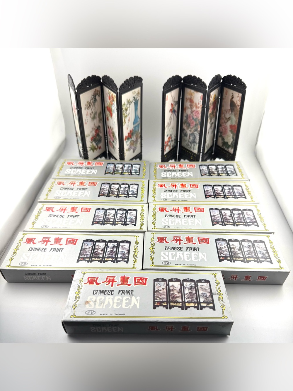 Vintage 1:12 Miniature Chinese Paint Screens – New In Box Lot of 11